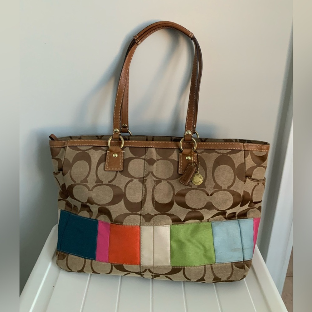 Y2K Vintage COACH Signature C Multicolour Stripe Multifunctional Large Bag Purse